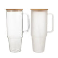 40oz 32oz Sublimation Blanks Glass Water Tumbler with Handle clear Frosted 40oz Beer Glass Travel Mug with Bamboo Lids and Straw