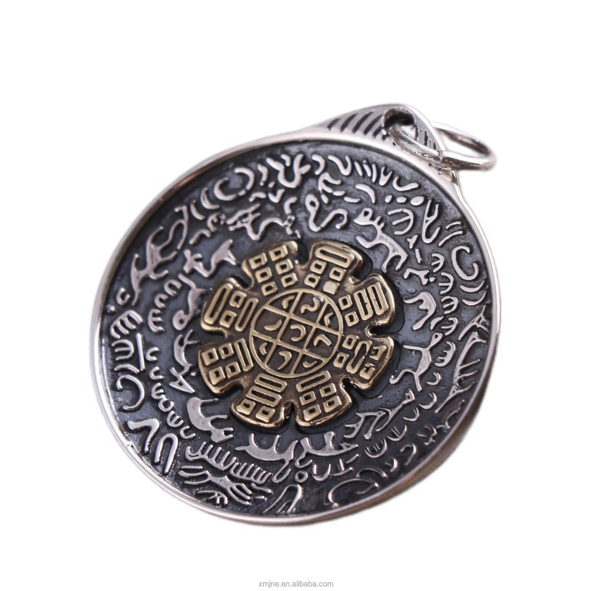 Certified S925 Silver Amulet Figure Round Plate Pendant Tibetan Ethnic Culture Silver Products Ethnic Fashion Jewelry