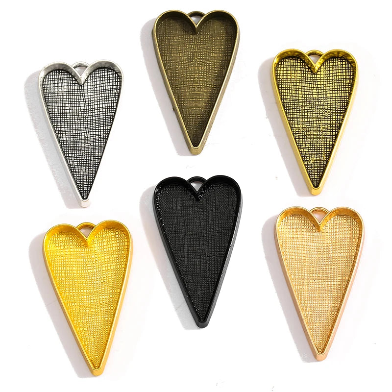 6 Colors Necklace Pendant Setting Cabochon Base Tray Bezel Blank Fit 50*26mm Heart Cabochon Jewelry Making C02