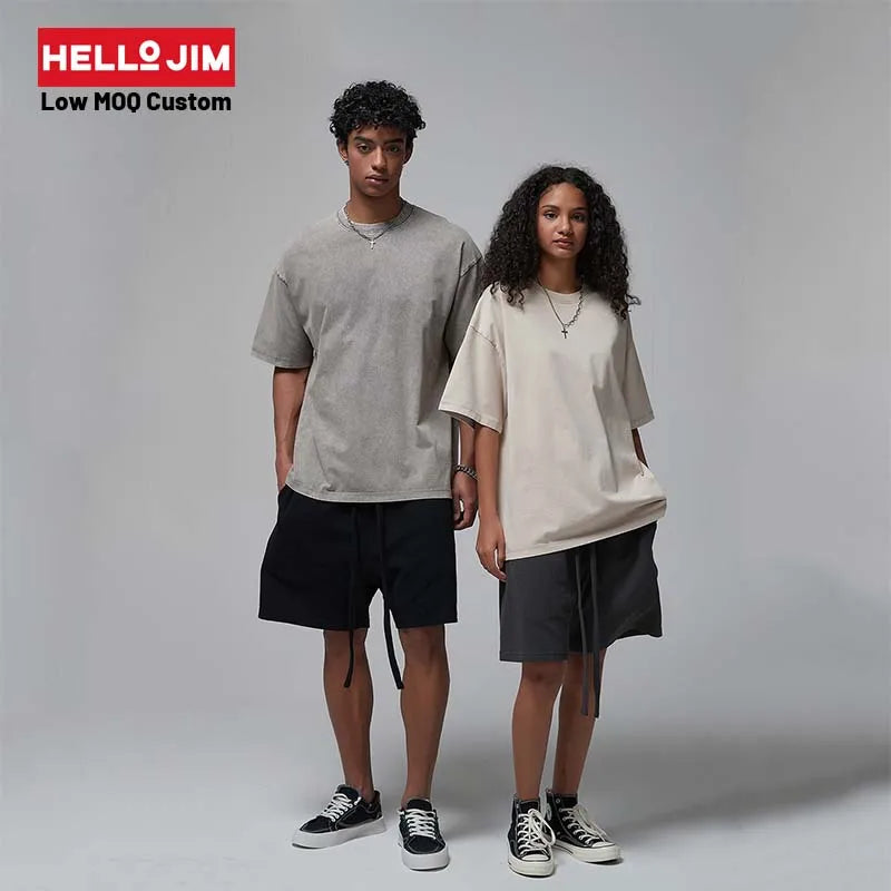 Hello Jim 2024 New Oversize Tshirt Wash t Shirt 100% Cotton Tshirt Heavy Drop Shoulder 275gsm t Shirt Acid-washed T-shirt