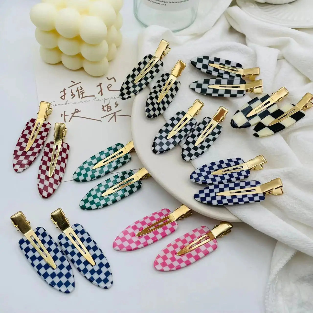 2022 Best Selling New Design Acetate Hair Clips Checker Women Hair Pins Girl Hair Accessories Elegant Ins Style for Women