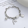 925 Sterling Silver Bracelet Heart Pentagram Charm Bracelet Good Luck Trendy Bracelet