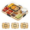 Bamboo Cutting Snack Charcuterie Board with Clear Lid Handles Kitchen Fruit Meats Appetizers Divided Serving Tray for Food