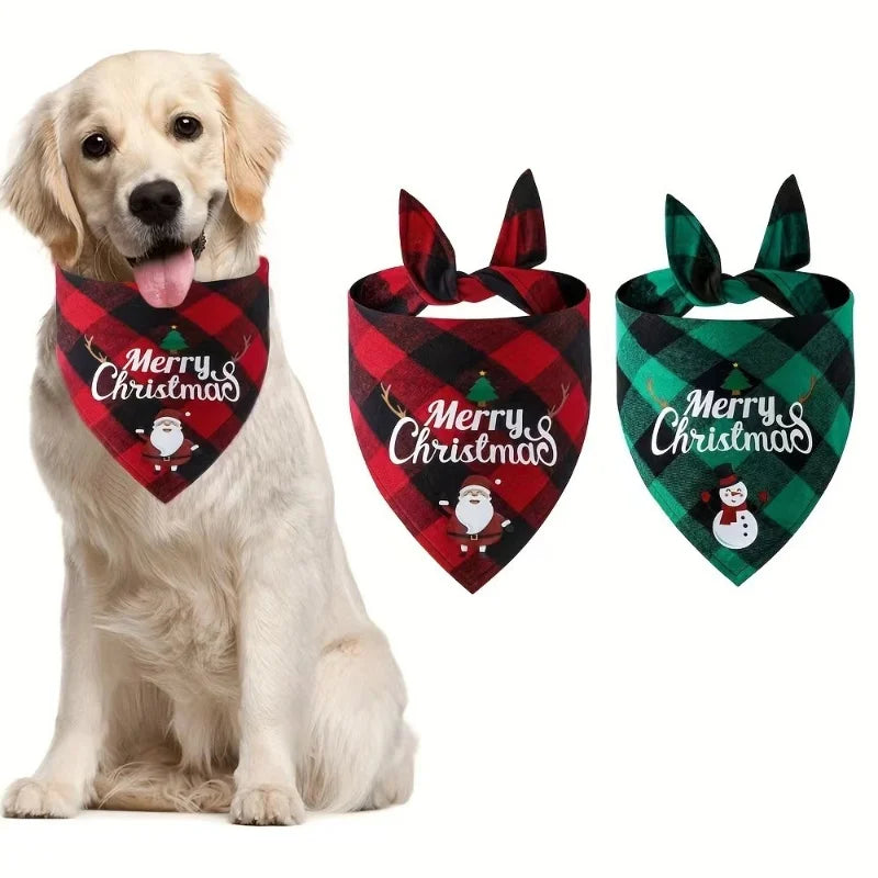 Hot Selling Pet Christmas Classic Plaid Triangle Decoration Scarf Dog Cat Triangle Decoration Scarf Pet Holiday Drool Scarf