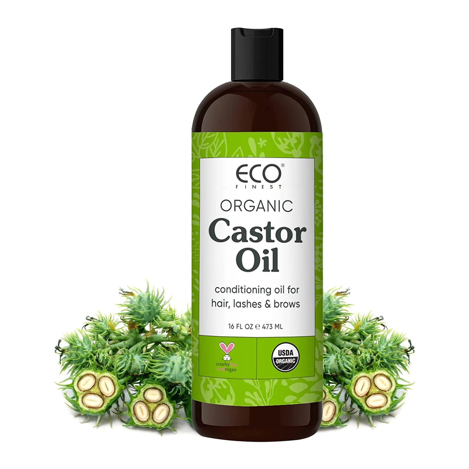 ECO 100% Pure Cold-Pressed Organic Castor Oil Hair Growth Lashes & Brows 473ml Unscented Silicone/Dye/Mineral Oil/Sulfate Free