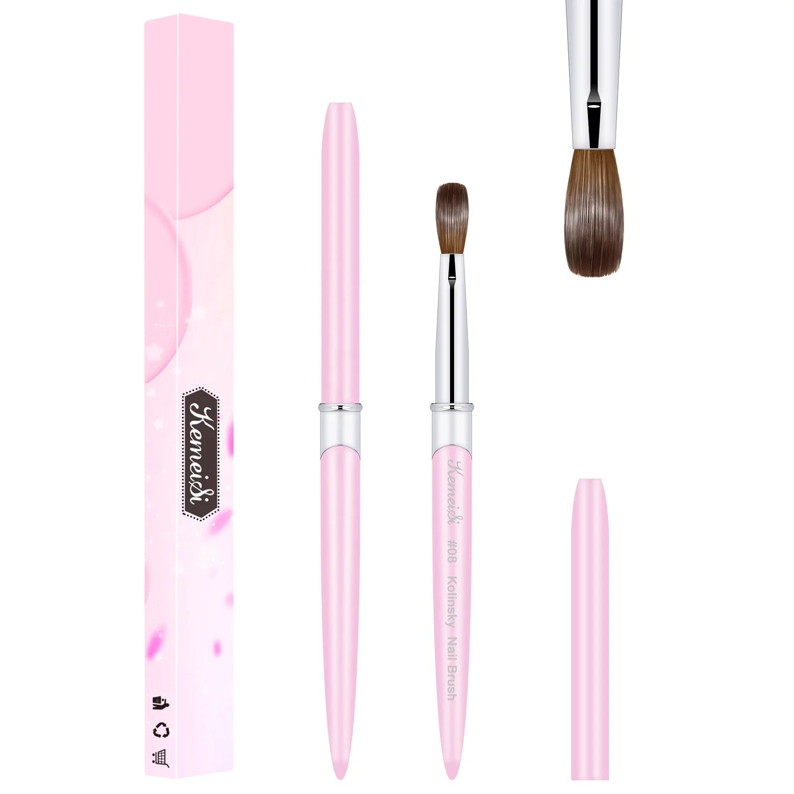 ESUNG Custom Box Pack Pink Metal Professional Crimped Nail Brush Personalized Kolinsky Hair Acrylic Nail Brushes