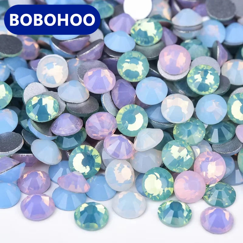 BOBOHOO Rhinestones Wholesale Popular Glass Opal Series Ss3-ss30 Non Hotfix Flatback Crystal Rhinestones for Clothing Fabric