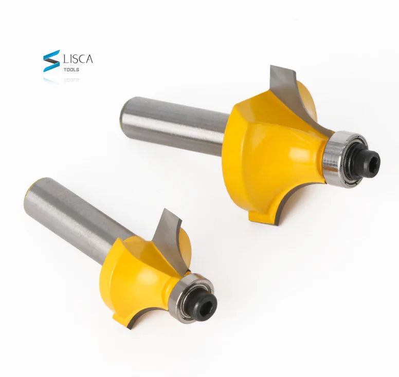 L-N271 2pcs 8mm Shank Round Over Edging Router Bit Set - 1/4''3/8" Radius Straight Trimmer Cleaning Corner Round Bits