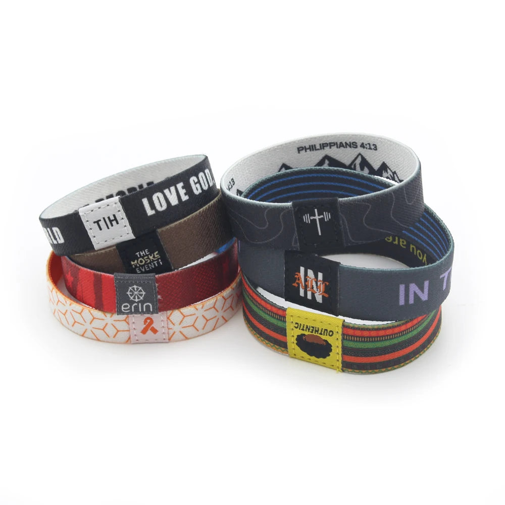 Stretch Bracelets Wristband Fashion Thin Bracelets Woven Fabric RFID Elastic Fabric OEM Custom Made Customized Full Printing
