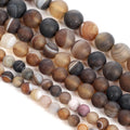 Natural Stone Matte Loose BeadsStripe Line Coffee Agate Onyx Beads8mm Round Loose Beads DIY Jewelry