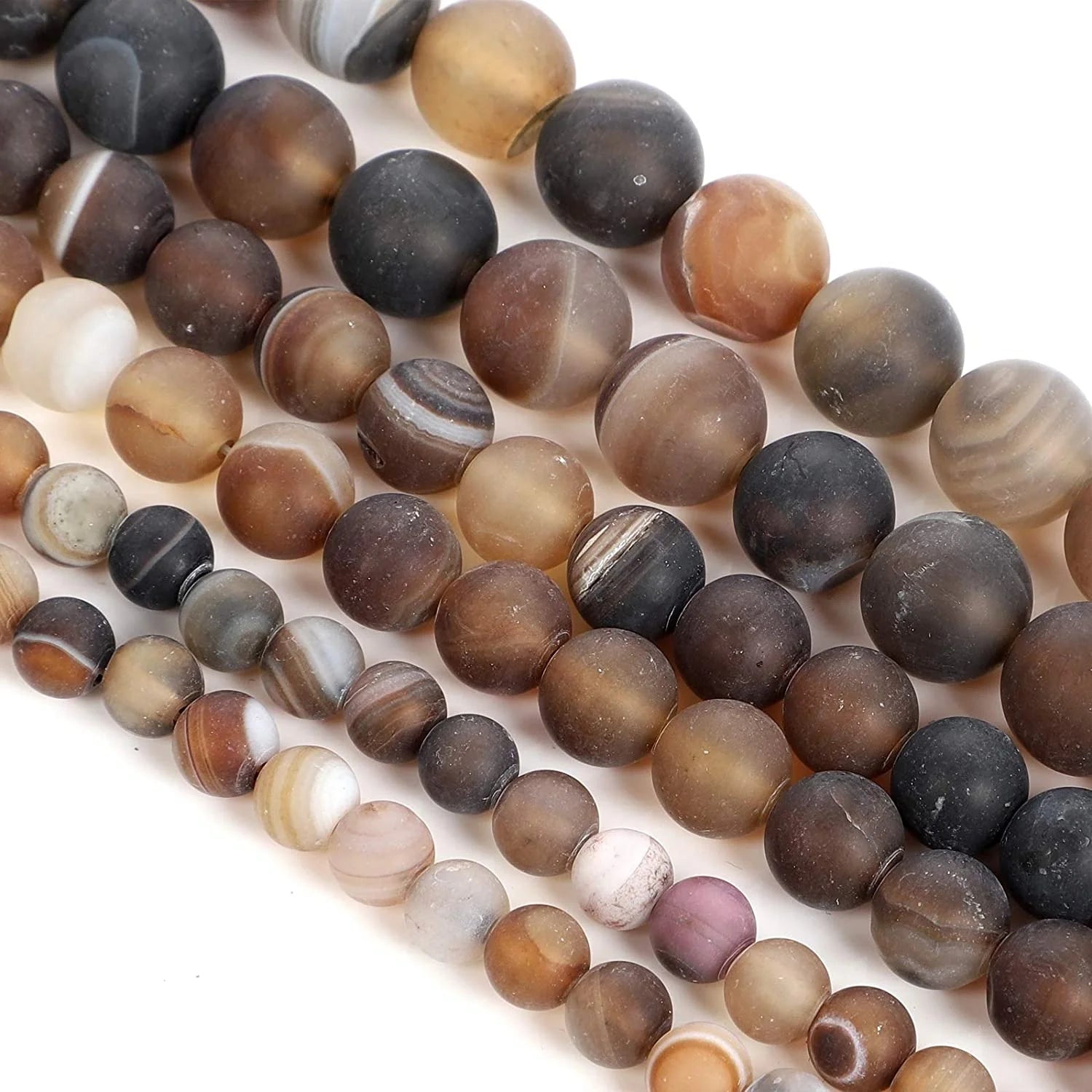 Natural Stone Matte Loose BeadsStripe Line Coffee Agate Onyx Beads8mm Round Loose Beads DIY Jewelry