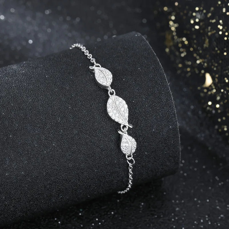 HAOLL Hot Wholesale Fashion 925 Sterling Silver Bracelet Fine Jewelry Simple Daily Leaf Bracelet for Women