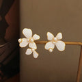 Minimalist S925 Silver Needle Earrings Pearl Stud Earrings Enamel Flower Earrings