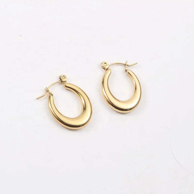 Ins Style Fashion Women Romantic Jewelry Chunky 18K Gold Plated Stainless Steel Hoop Earrings