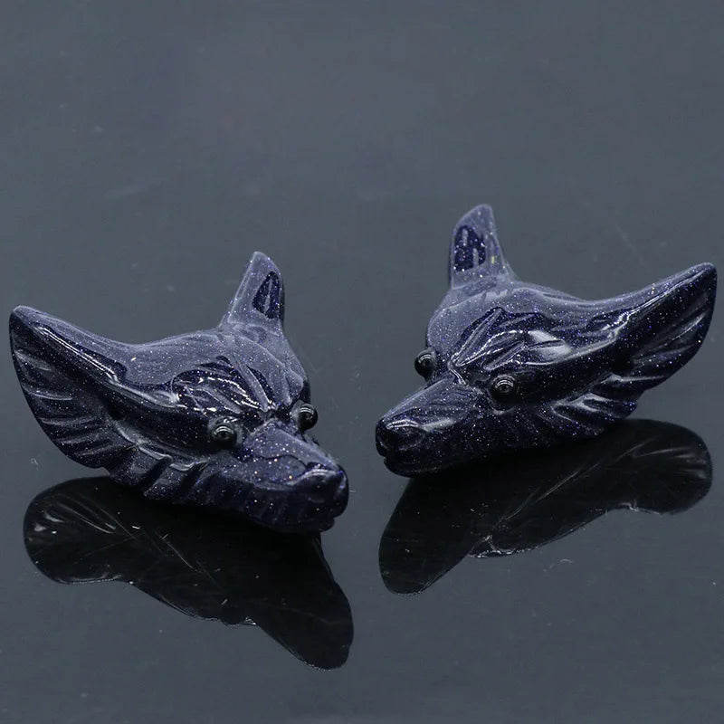 Huiying Crystals healing stones natural hand-carved mini Blue Sand Stone Wolf Head for wholesale precious stone crafts