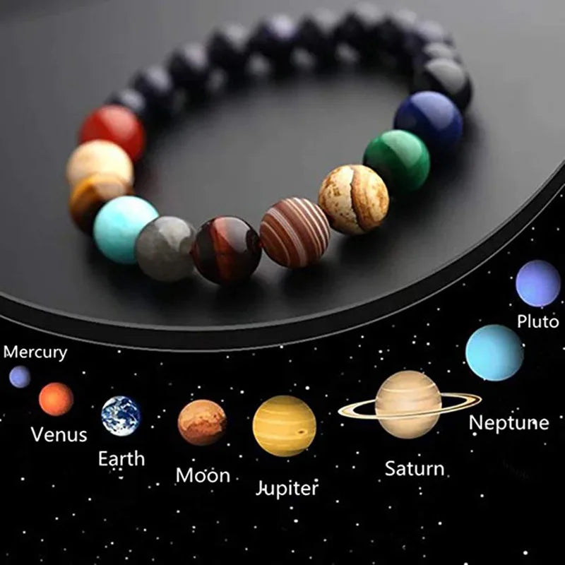 Natural Stone Colorful Beads Planetary Gemstone Trendy Ball Bracelet Energy Universe Yoga Solar Chakra Anniversary Women Men
