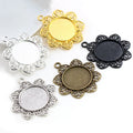 25mm Inner Size Antique Silver Plated Bronze 5-Colors Petals Style Flower Cabochon Base Setting Charms Pendant Blanks