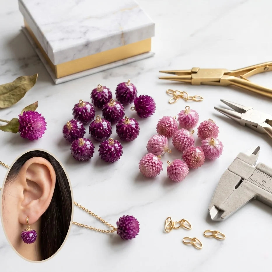 Dried Gomphrena Globosa Pressed Flowers DIY Resin Casting Pendants Charm Flower for Fashion Accessory Jewelry Making