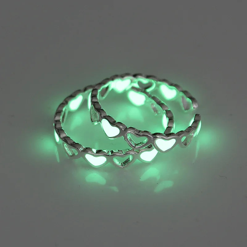 Fashion  Hollow Out Love Ring   Adjustable Heart-shaped Glowing Jewelry Fluorescent Finger Ring