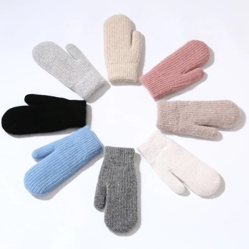 Solid Color Elastic Knitted Gloves for Kids Winter Warm Mittens for Boys Cotton Mittens for Daily Use and Travel