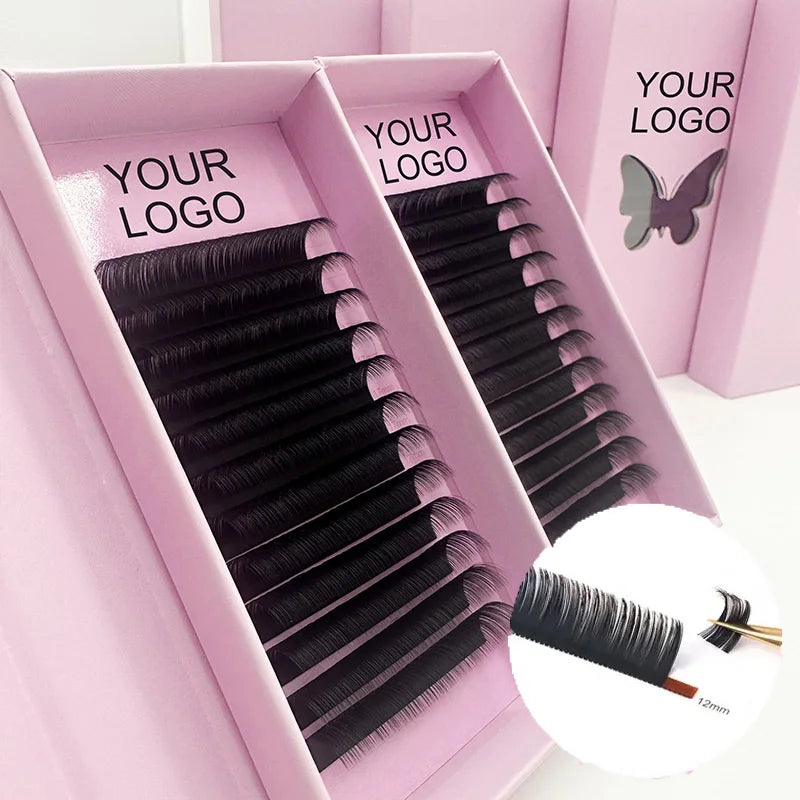 Private Label Mink Lash Black Extension Trays Individual Professional Cashmere Soft Eyelash Extensions Supplies