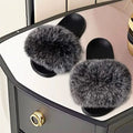 Flat-soled Fluffy slippers Made of fox Fur Suitable for Spring and Summer Korean-style Slip-on Shoes for Outdoor Wear