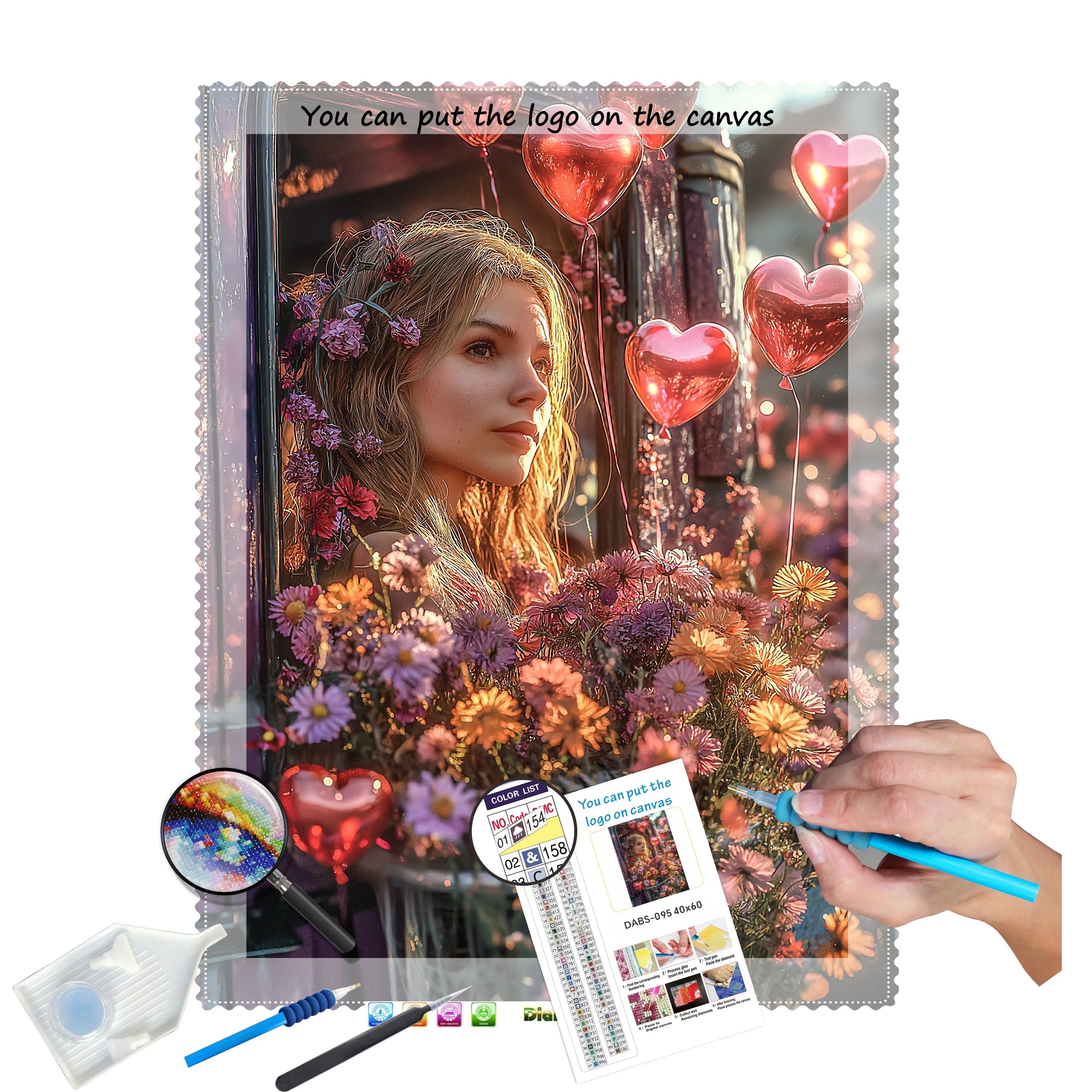N-2202 Custom 30x40cm Diamond Art Painting Set Round/Square Drills Portrait of Flower Girl Photo-realistic Diamond Painting