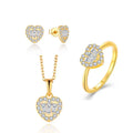 QX Custom OEM Women Luxury 18K Gold Plated 925 Sterling Silver Heart Earrings Ring Necklaces Fine Cubic Zirconia Jewelry Set