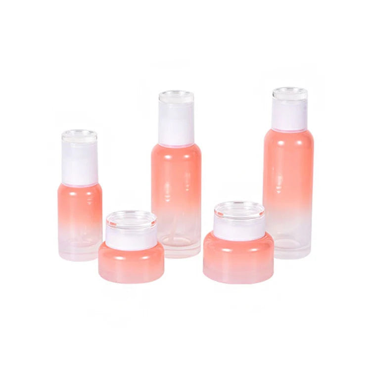 Luxury Fashion 30g/50g/45ml/100ml/120ml Pink Blue Empty Lotion Glass Bottle Jars for Cosmetic Cream Pump Sprayer Screen Printing