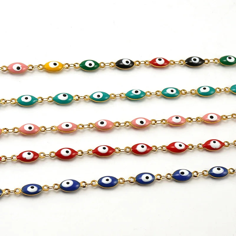 Wholesale 18K Real Gold Plated Enamel Demon Eyes Bracelet Stainless Steel Evil Eyes Charm Bracelet