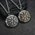 Nordic Odin Viking Vegvisir Pendant Necklace Stainless Steel Men Vintage Compass Helm of Awe Necklace Fashion Amulet Jewelry