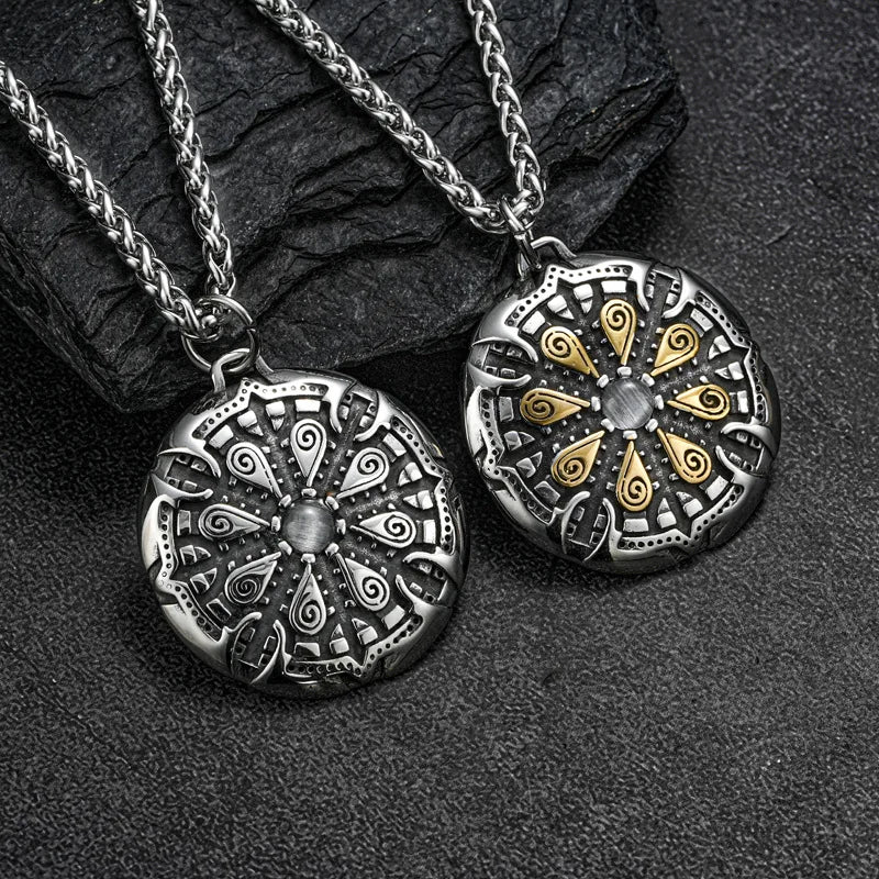 Nordic Odin Viking Vegvisir Pendant Necklace Stainless Steel Men Vintage Compass Helm of Awe Necklace Fashion Amulet Jewelry