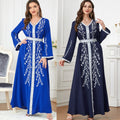 Eid Ramadan Morocco Style Caftean Luxurious Blue Abaya Muslim Print Abaya Femmes Robe Musulmane Muslim Clothing