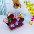 Custom NewStar Luxury Acrylic Geometric Rose Art Deco Anniversary Flower Box Hot Sale Clear Plastic Gift Box with Gold Handle
