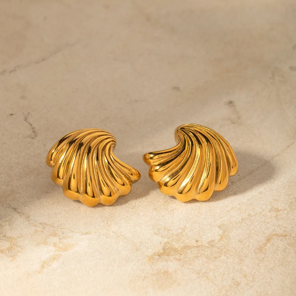 Trendy Stainless Steel Shell Earring Hypoallergenic Fine Jewelry 18K Gold Plated Shell Earring for Women