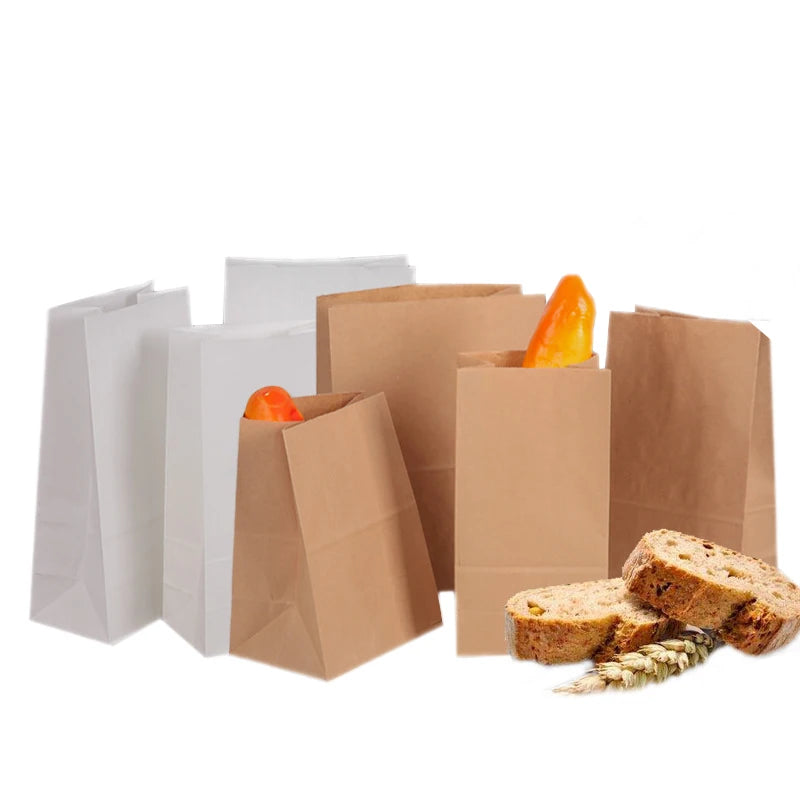 Spot Kraft Paper Square Bottom Shopping Bag Customized Printable Logo Baking Oil Proof  Takeout Storage Packaging Bag
