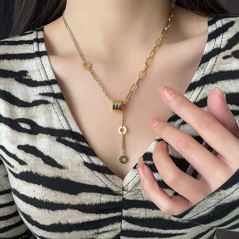 Korean Luxury Small Waist Stainless Steel Necklace LOVE Letter Ring Tassel Necklace Hip Hop Jewelry