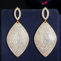 Luxury Long Drop Large Rhombus Leaf Jewelry Full Cubic Zircon Wedding Engagement Party Indian Gold Plated CZ Earrings for Women