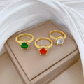 Fashion 18K Gold Plated Natural Glitter Cubic Zirconia Geometric Ring Custom Adjustable Daily Use Jewelry Open Ring