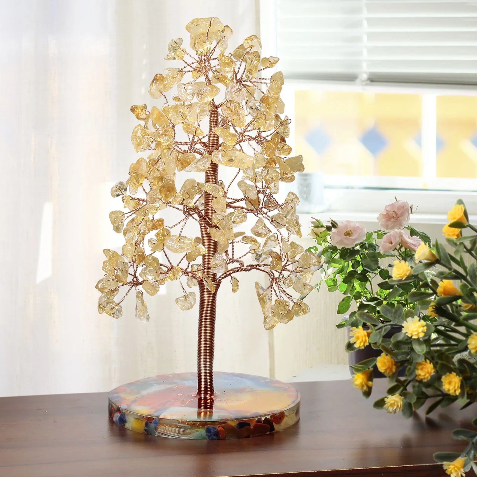7 Chakra Amethyst Rose Quartz Aquamarine Healing Crystal Money Tree Natural Citrine Gemstone Bonsai Tree Good Luck Home Decor