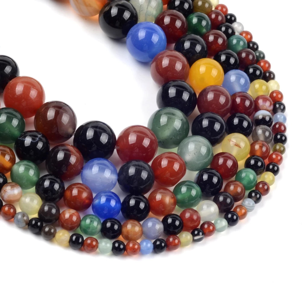 Natural Stone Beads Multi Color Agate for Jewelry Making Round Loose Beads DIY Bracelet Necklace