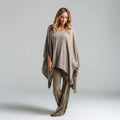 Women's Elegant Cape-Style Cashmere Poncho Loose Fit Open Sides Bow Collar Long Length Breathable Casual for Autumn Winter