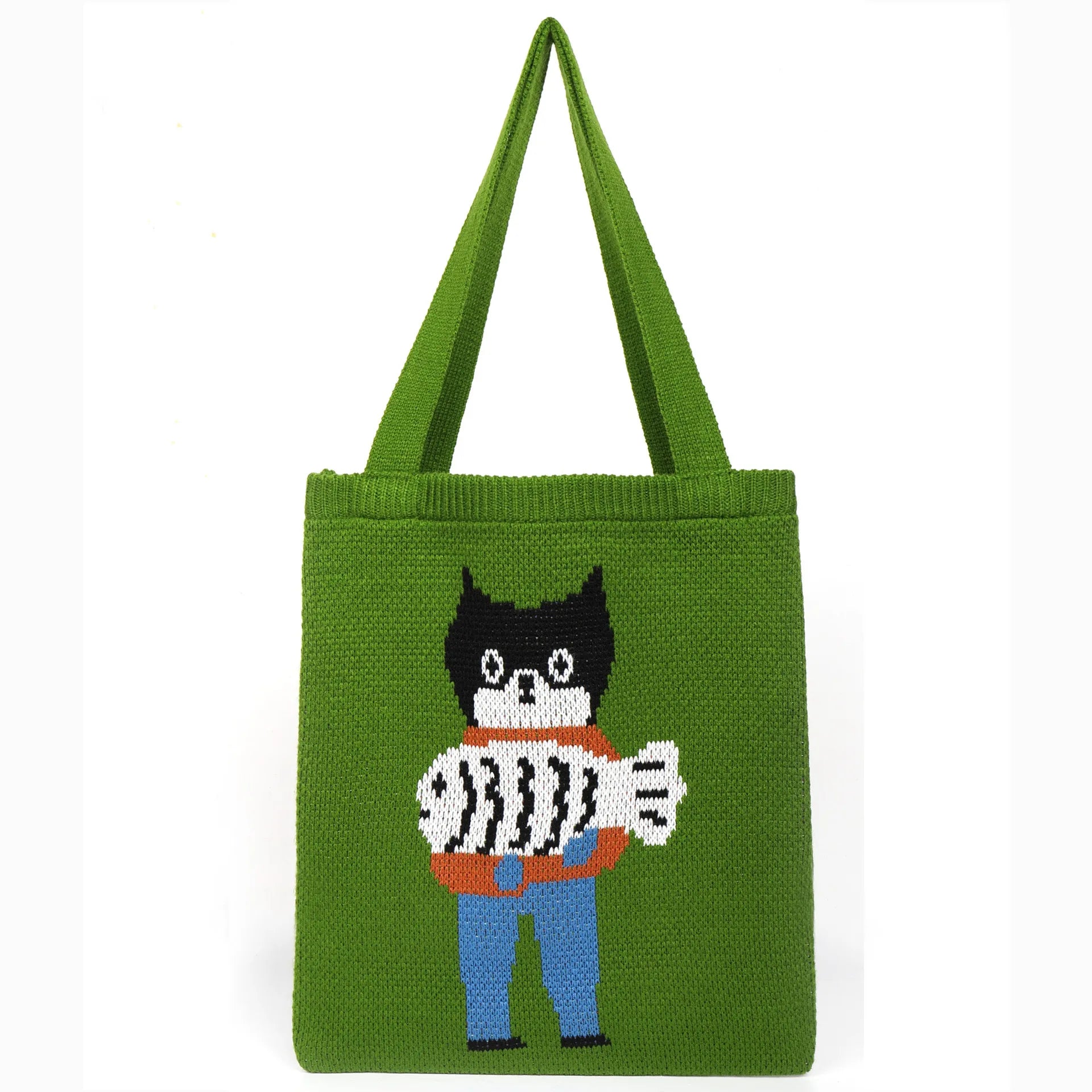 Factory Wholesale Custom Lovely Cartoon Cat Knitted Crochet Women's Tote Bag Large Capacity Open One Shoulder Daily Summer