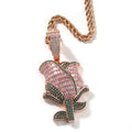 Men's High Quality Silver Necklace Baguette Diamond Rose Flower Charm New Arrival Gold Pink HipHop Style Rope Chain Zircon Gift MegaBDM