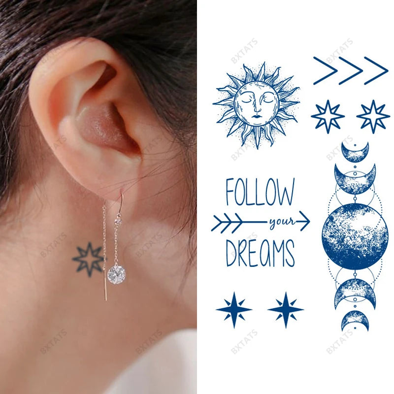 BXTAT Semi Permanent Blue Genipa Juice Tattoos of Love You Forever Text Kids Partysu Emoticons Small Rose Butterfly GZ241to246