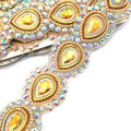 Iron-On Pearl Resin Appliques Trim Hot-Fix Yellow AB Teardrop Resin Trimming for Carnival Costumes Decoration