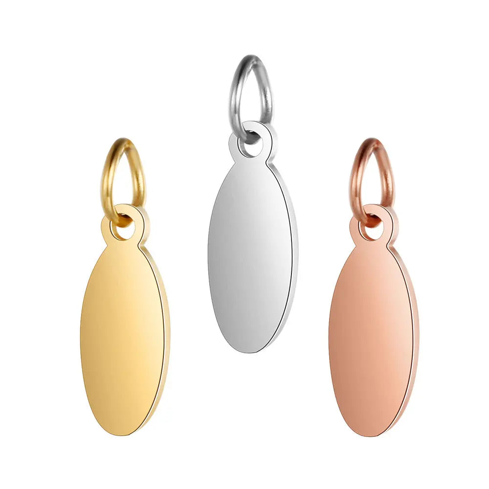 Hot Selling 2 Size Pendant Stainless Steel Jewelry Custom Logo Oval Charms for Bracelet Necklace Extension Chain Making