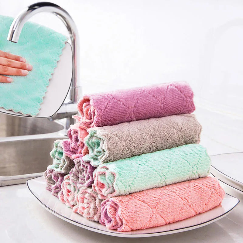 Microfiber Coral Velvet Dish Towels Super Absorbent Non-Stick Oil Fast Drying Kitchen Cleaning Cloth Cheap Stylish Plain Design