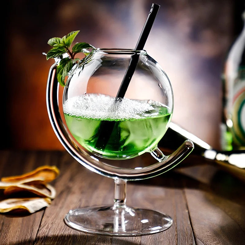 Creative Globe Shape Cocktail Glass Cup Clear Goblet Food Grade Martini Cup Round Globe Whiskey Cocktail Glass for Bar Party