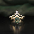 OL0930 Abiding Factory Price Elegant Natural Gemstone Moss Agate 925 Sterling Silver V Shape Bridal Ring Set